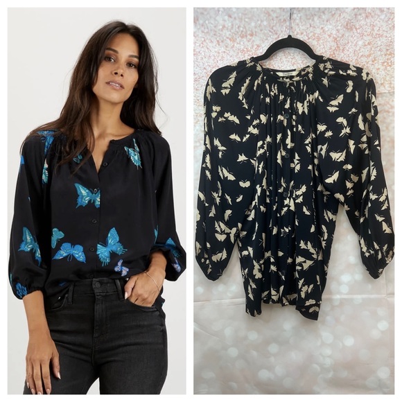 Tucker Tops - 🦄SOLD🦄 Tucker The Classic Blouse in Butterflies, Silk